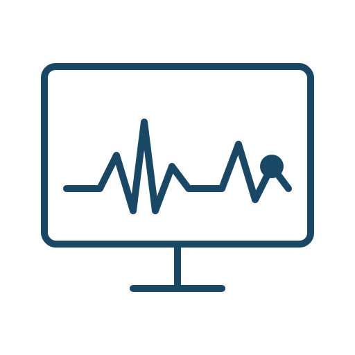 Blue icon of a monitor displaying real-time transcranial Doppler blood flow waveform