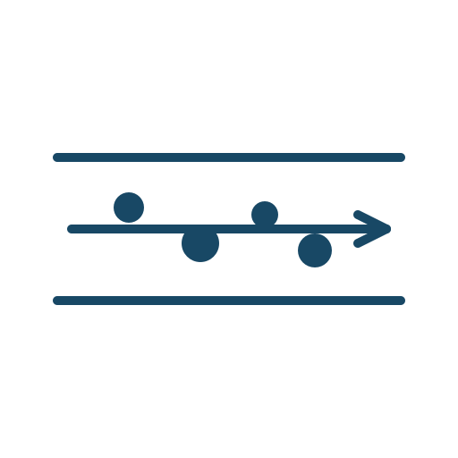 Blue icon showing blood vessel cross-section with emboli particles flowing through for transcranial Doppler HITS detection