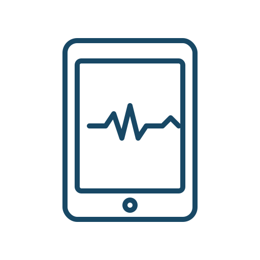 Icon of a tablet with a heartbeat line on a white background