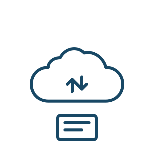 Blue icon representing DICOM/EMR/PACS integration with cloud upload and document storage on transparent background
