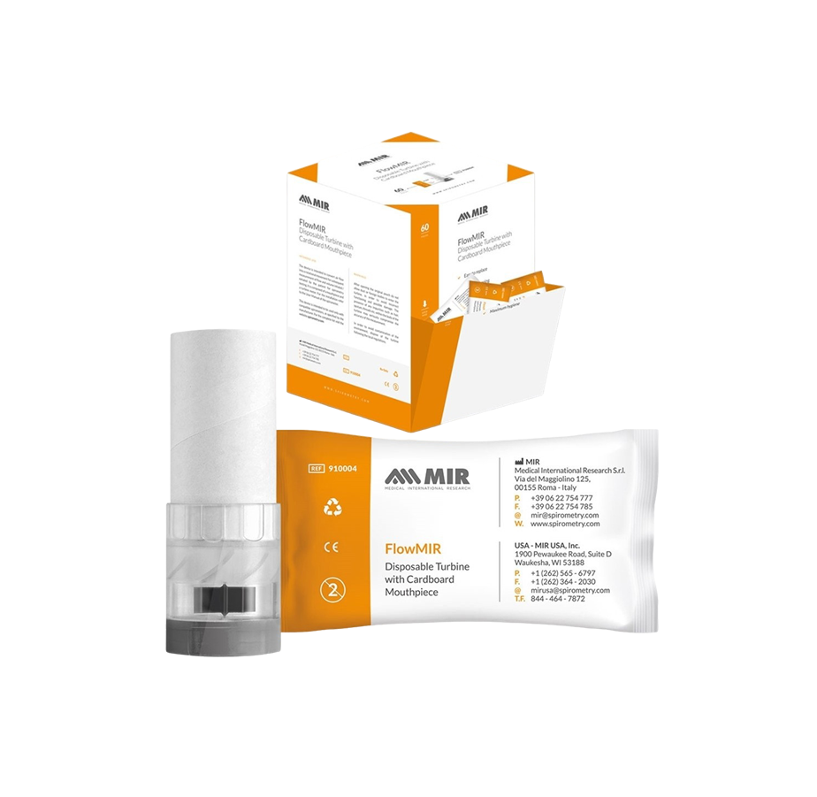 FLOWMIR Spirometer Mouthpieces 1 BOX (60 DISPOSABLE TURBINES W/ MOUTHPIECES))