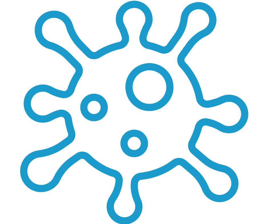 Blue virus or bacteria icon on a white background