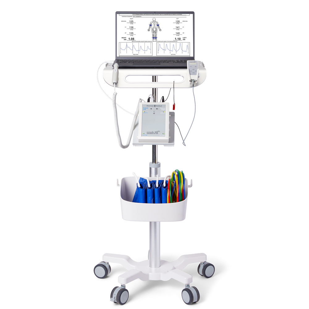 Newman Medical simpleABI Automated Cuff-Link System, single level studies configuration on roll stand