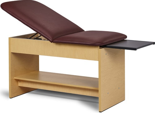Clinton Exam Table w/ Shelf. Adjustable Back & Panel Leg.