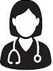 Black and white icon of a female doctor with a stethoscope