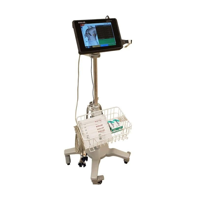 Schiller sunken-base rolling stand with basket for Tranquility II and T-Lite monitors