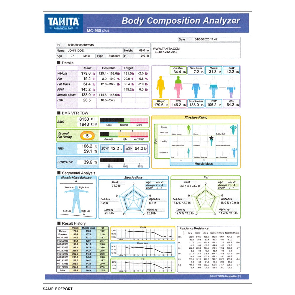 Tanita MC-980U Plus Segmental Multi-Frequency Body Composition Analyzer with EPSON Printer & USB Cable