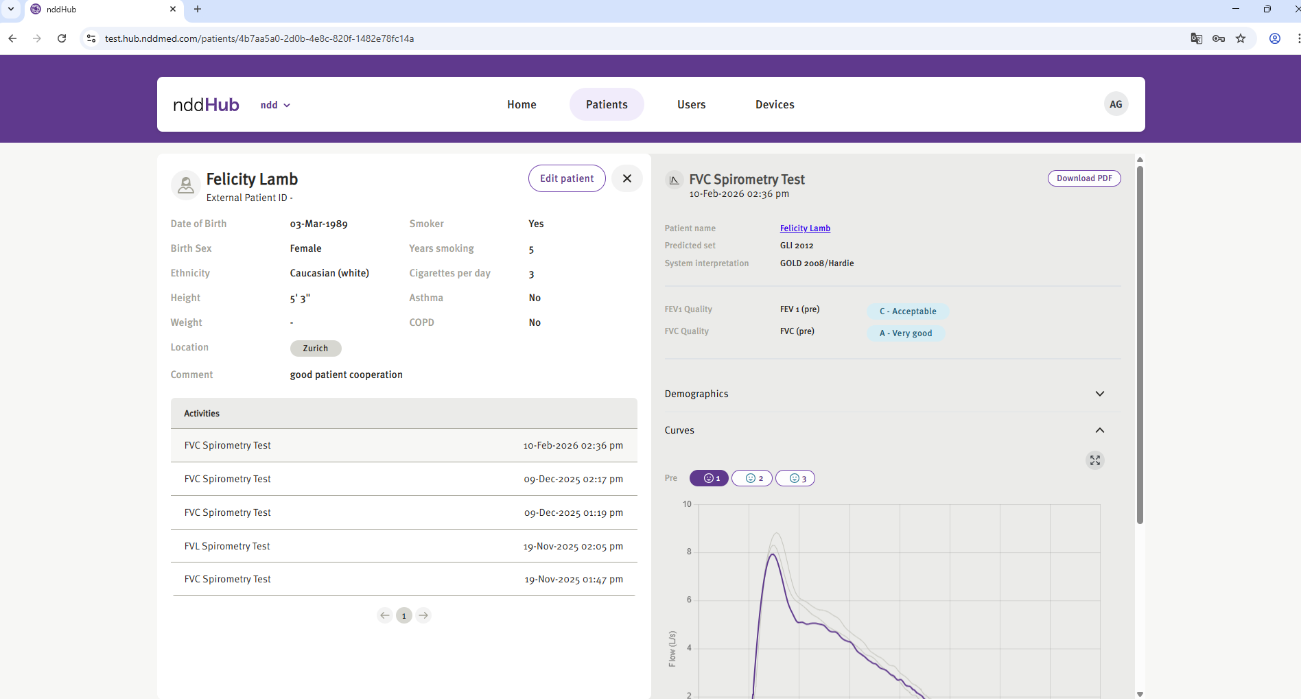 nddHub patient details view